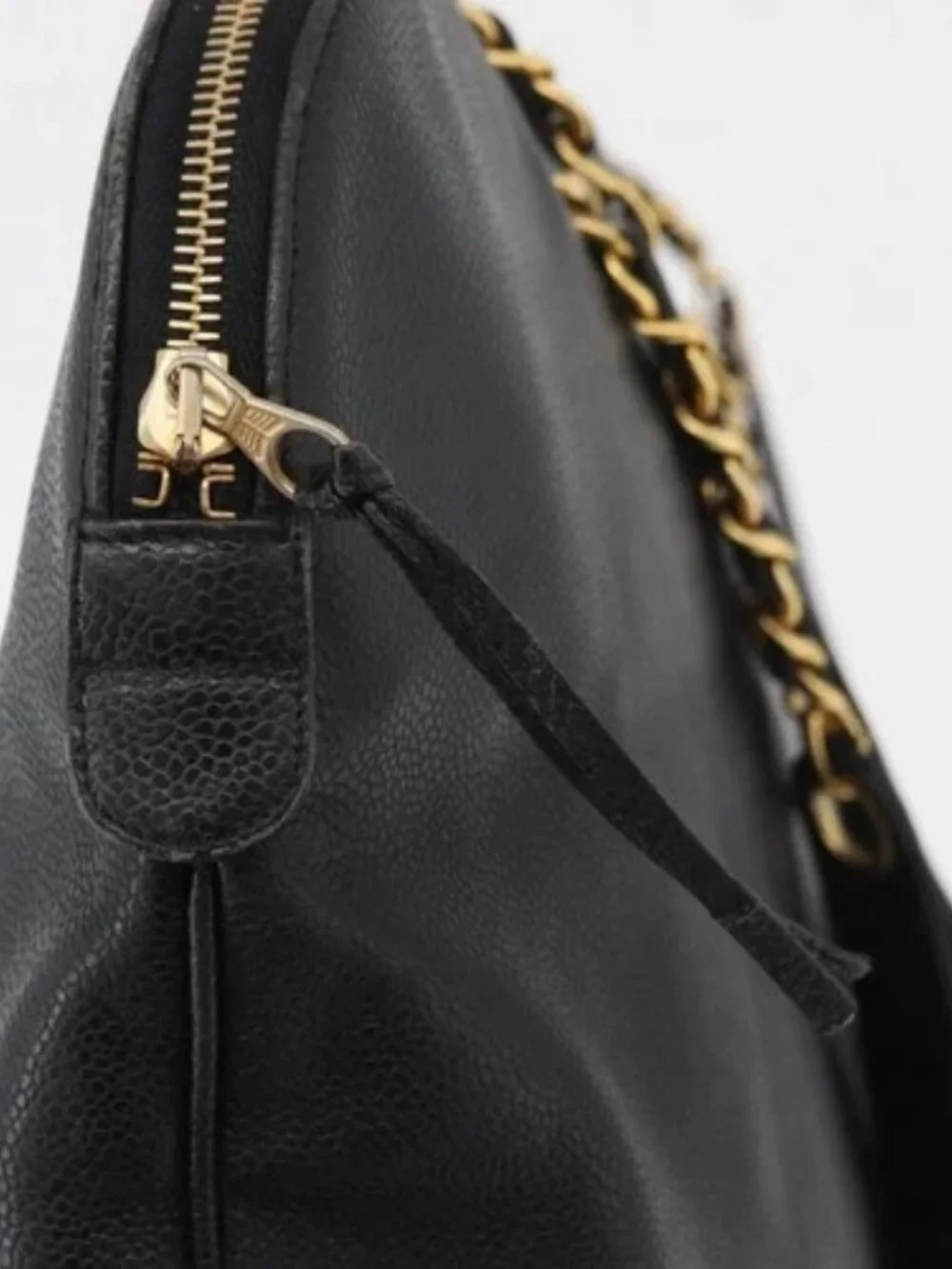 CHANEL COCO Mark Chain Tote Bag Grained Calf Skin Black CC Auth MY307